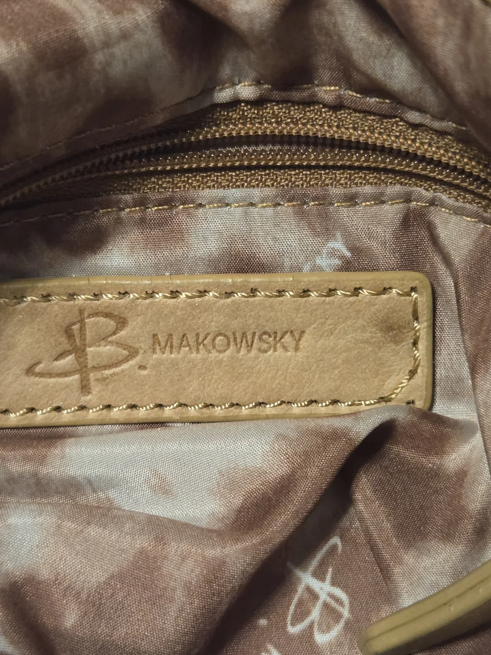 b. makowsky Beige Leather Hobo with Front Zip Pocket